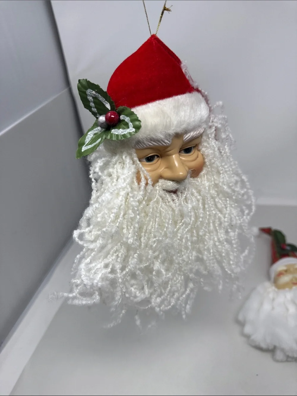 SANTA HEAD PLASTIC FACE CHRISTMAS ORNAMENTS LOT OF 2 VINTAGE HOLIDAY